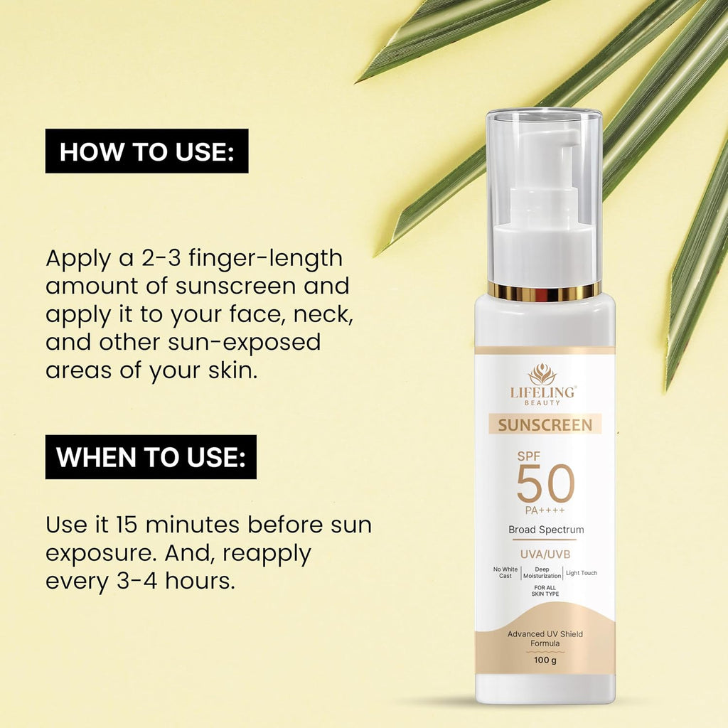 LIFELING BEAUTY Sunscreen SPF 50 PA++++, Broad Spectrum UVA/UVB Protection, No White Cast, Matte Finish, Lightweight Gel, for All Skin Types (100GM)