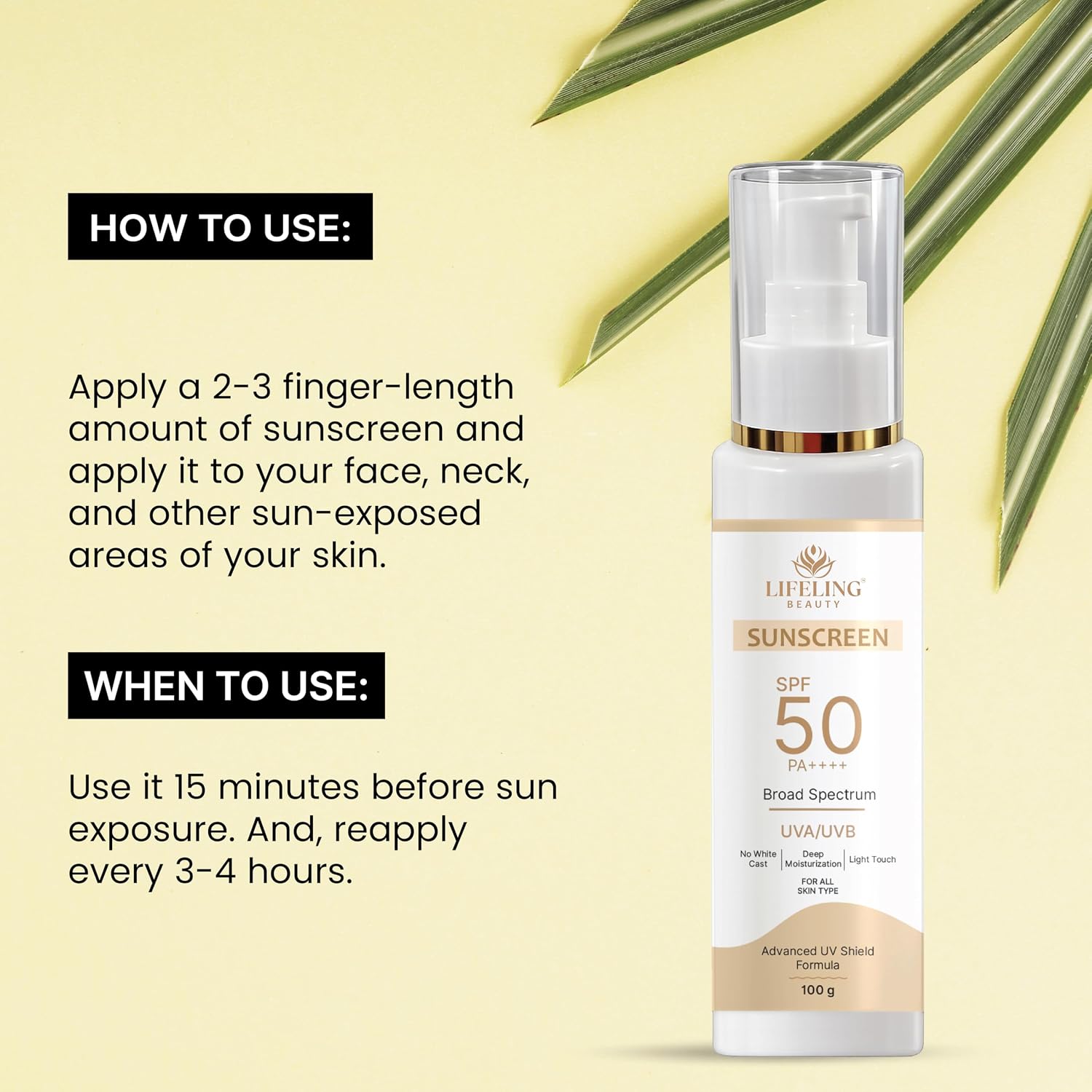 LIFELING BEAUTY Sunscreen SPF 50 PA++++, Broad Spectrum UVA/UVB Protection, No White Cast, Matte Finish, Lightweight Gel, for All Skin Types (100GM)