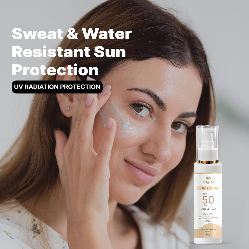 LIFELING BEAUTY Sunscreen SPF 50 PA++++, Broad Spectrum UVA/UVB Protection, No White Cast, Matte Finish, Lightweight Gel, for All Skin Types (50GM)