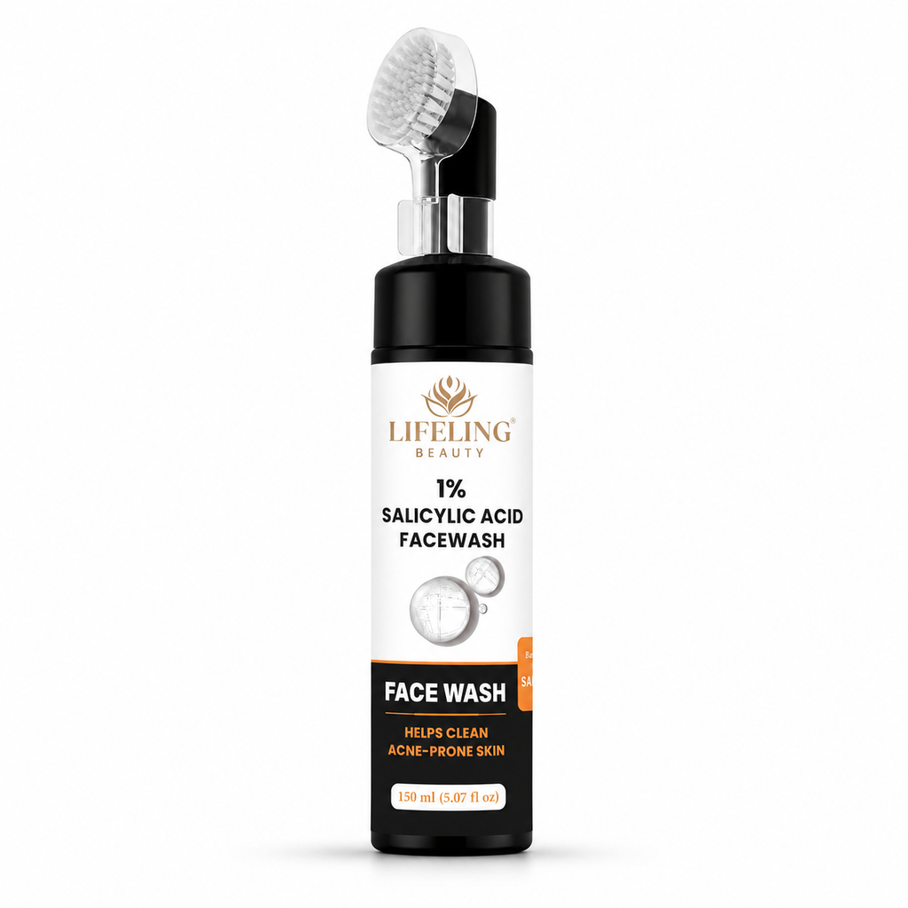 LIFELING BEAUTY Face Wash with Built-In Brush, Gel Formula, Skin Brightness & Glowing Hydration, 150 ml (1% Salicylic Acid Facewash)