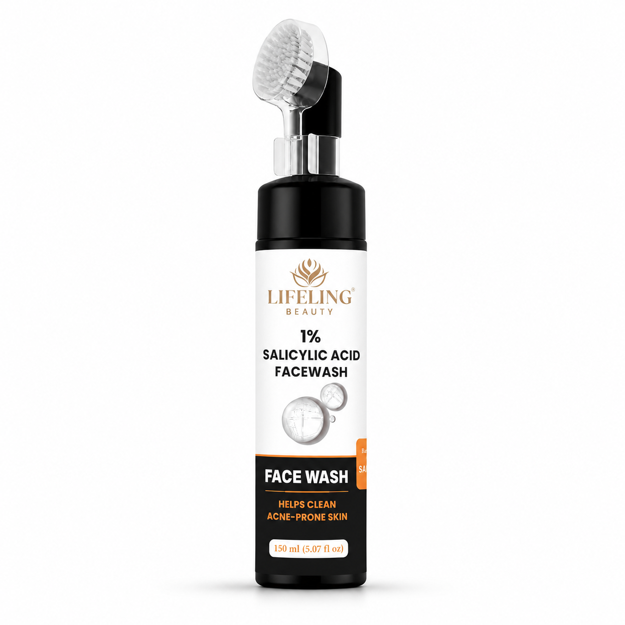 LIFELING BEAUTY Face Wash with Built-In Brush, Gel Formula, Skin Brightness & Glowing Hydration, 150 ml (1% Salicylic Acid Facewash)